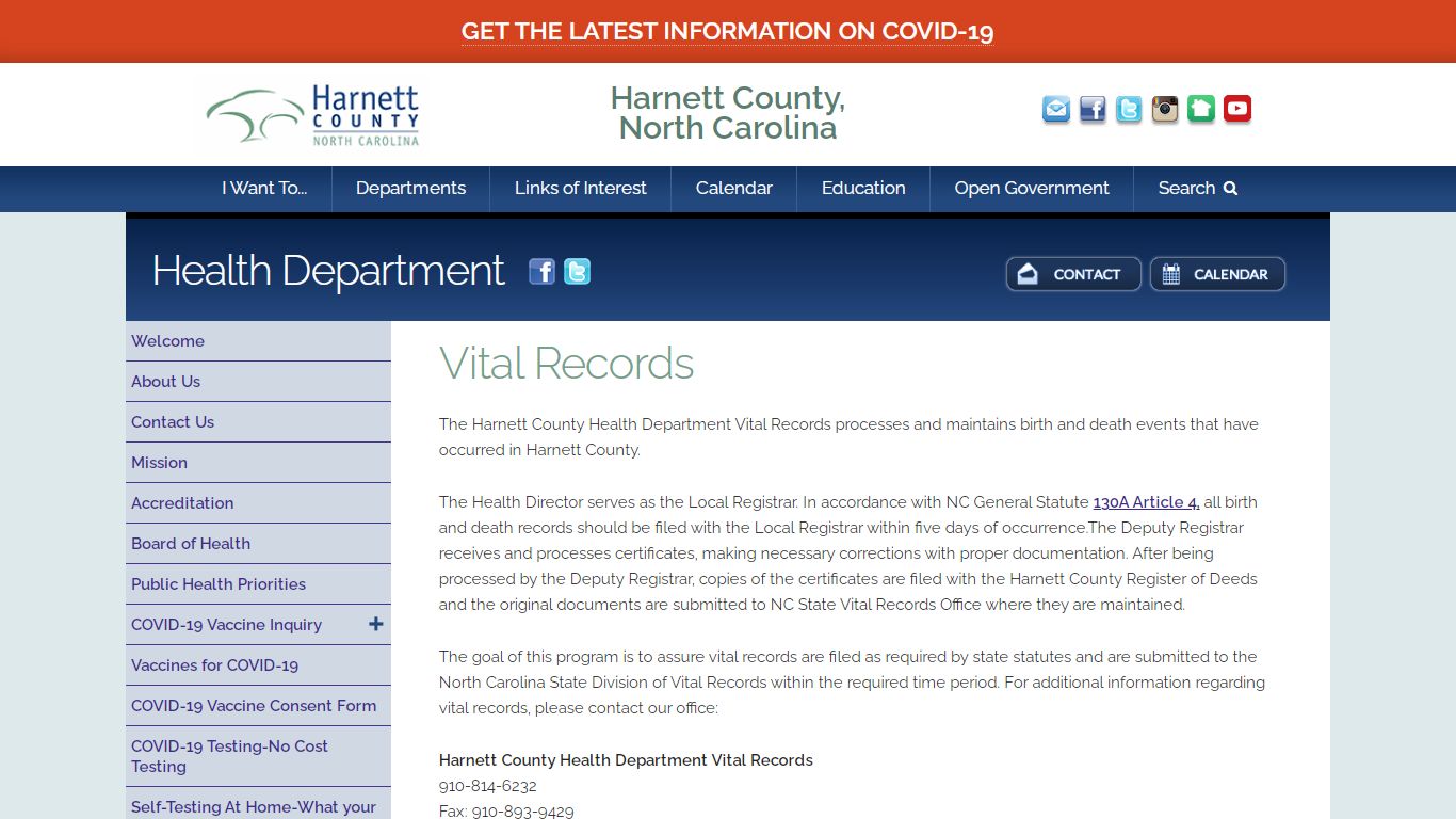 Vital Records | Harnett County, North Carolina