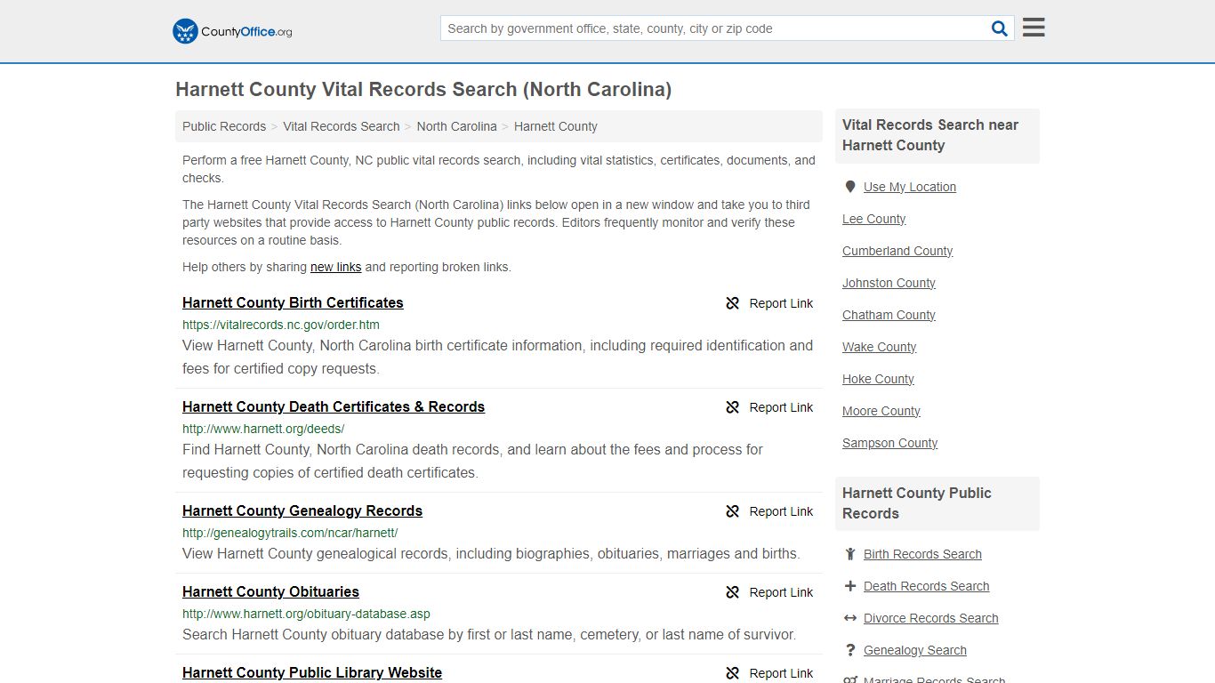 Vital Records Search - Harnett County, NC (Birth, Death, Marriage ...