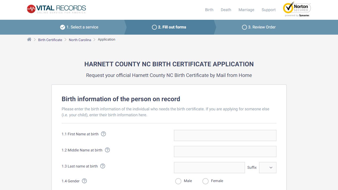 Harnett County NC Birth Certificate Application - Vital Records Online